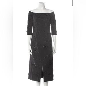 Carolina Herrera Off-Shoulder Floral Appliqué Midi Dress